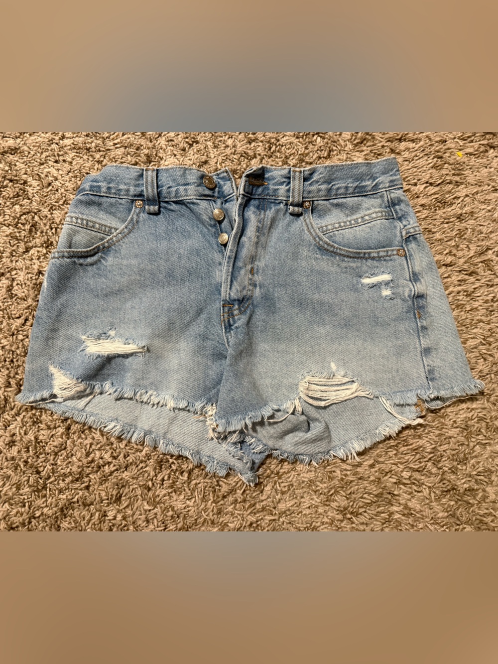 We The Free Light Blue Distressed Denim Shorts